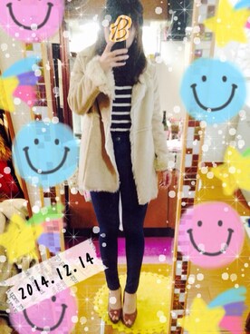 「ハイウエストデニム」｜MIさん（レディース・163cm）の冬コーディネート