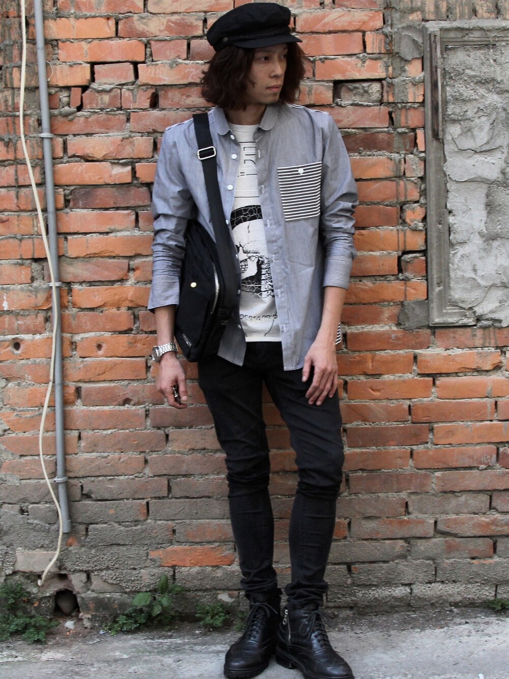 「overkill、Taiwan、blue、shirts、autumn、fashion、brixton」｜「OVERKILL inc.のアイテム（シャツ/ブラウス、ブルー系）」を使った、PUNXさん（メンズ・174cm）の秋コーディネートの1枚目の写真