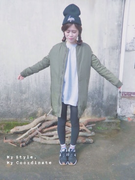 「HYPE（ハイプ）のアイテム（帽子）」を使った、Erica_Chengさん（レディース・161cm）の春コーディネート