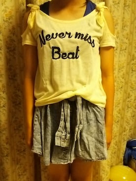 「貰い物のアイテム（Tシャツ/カットソー、イエロー系）」を使った、麻耶∞さん（レディース・153cm）の夏コーディネート