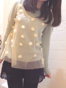 「Dot＆Stripes CHILD WOMAN（ドットアンドストライプス　チャイルドウーマン）のアイテム（ニット/セーター、グリーン系）」を使った、めーさん（レディース・153cm）の冬コーディネート