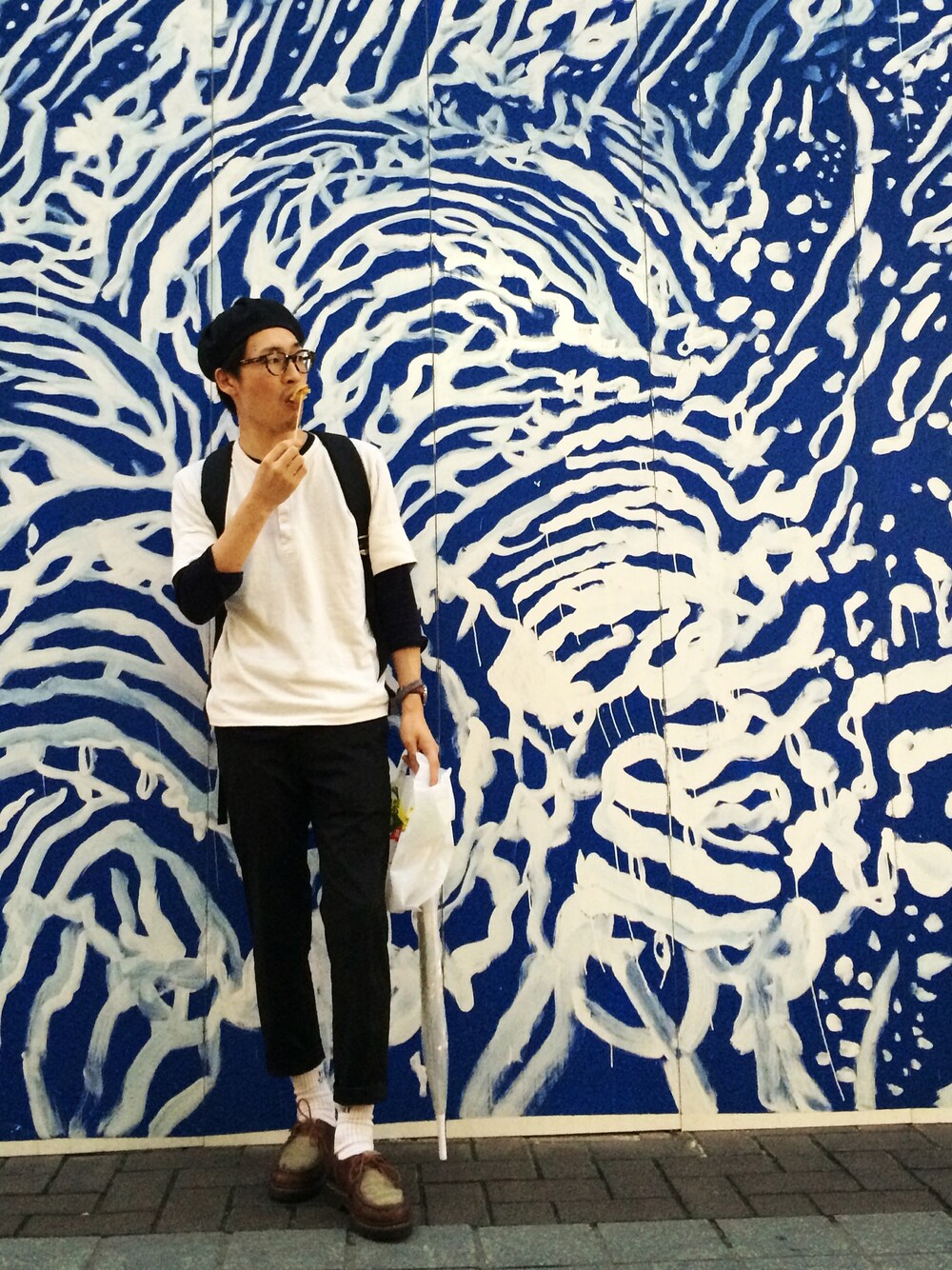 「Paraboot、ANACHRONORM、白山眼鏡、ユニクロ、유니클로、UNIQLO、パラブーツ、アナクロノーム、ソウル、seoul」｜「ISLAND KNIT WORKSのアイテム（ハンチング/ベレー帽、ブラック系）」を使った、super_shinwooさん（メンズ・175cm）の夏コーディネートの1枚目の写真