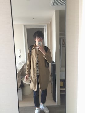 「アイテム（ステンカラーコート）」を使った、のはらしゅんのすけ✔︎さん（メンズ・170cm・10代）の春コーディネート