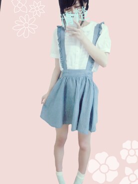 「サロペットスカート」｜「アイテム（その他シューズ）」を使った、カワジさん（レディース・156cm）の夏コーディネート