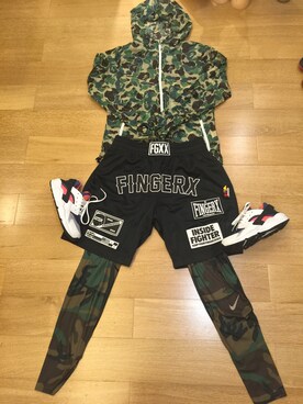 「アイテム（ナイロンジャケット、グリーン系）」を使った、肉肉さん（レディース・160cm）の夏コーディネート