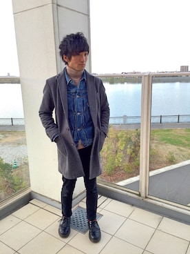 「Gジャン×タートルネック」｜「アイテム（チェスターコート）」を使った、Sato Yukiさん（メンズ・174cm）の冬コーディネート