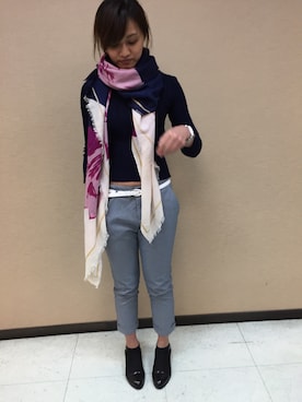 「MOMA（モマ）のアイテム（パンツ）」を使った、Yu Koさん（レディース・162cm）の秋コーディネート