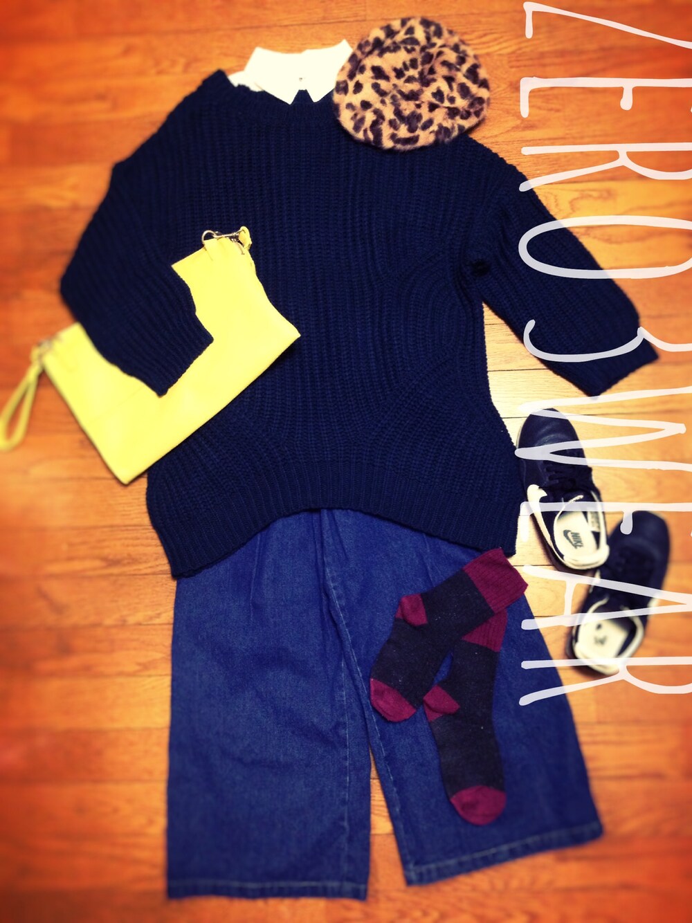 「KBF、NIKE、LOWRYS FARM、秋コーデ、UNIQLO」｜「LOWRYS FARMの●○mikoa LOWRYS FARM○●フェイクレザー＊キャンバスコンビクラッチ 558998（クラッチバッグ、イエロー系）」を使った、zero.さん（レディース・157cm）の秋コーディネートの1枚目の写真