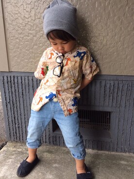 「動物モチーフ」｜ふじわら 佳緒里さん（キッズ・90cm）の春コーディネート