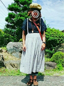 「Samansa Mos2（サマンサ モスモス）のアイテム（ハンチング/ベレー帽）」を使った、mocoさん（レディース・167cm）の夏コーディネート