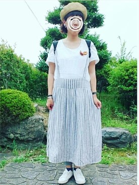 「Samansa Mos2（サマンサ モスモス）のアイテム（ハンチング/ベレー帽）」を使った、mocoさん（レディース・167cm）の夏コーディネート