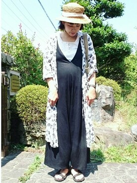 「マタニティコーデ」｜「アイテム（つなぎ/オールインワン）」を使った、mocoさん（レディース・167cm）の夏コーディネート