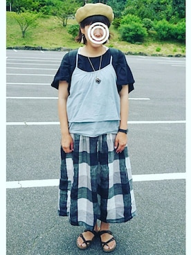 「Samansa Mos2（サマンサ モスモス）のアイテム（ハンチング/ベレー帽）」を使った、mocoさん（レディース・167cm）の夏コーディネート