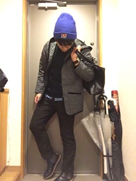 「LAVENHAM」｜「アイテム（帽子）」を使った、Tomoya#11さん（メンズ・170cm）の冬コーディネート