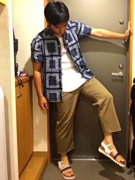「ドレスシューズ」｜「アイテム（サンダル）」を使った、Tomoya#11さん（メンズ・170cm）の夏コーディネート