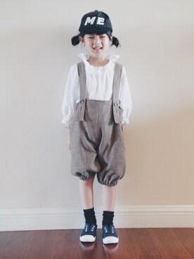 「GAP（ギャップ）のアイテム（サロペット/オーバーオール、ブラウン系）」を使った、cissy0303さん（キッズ・120cm）の春コーディネート