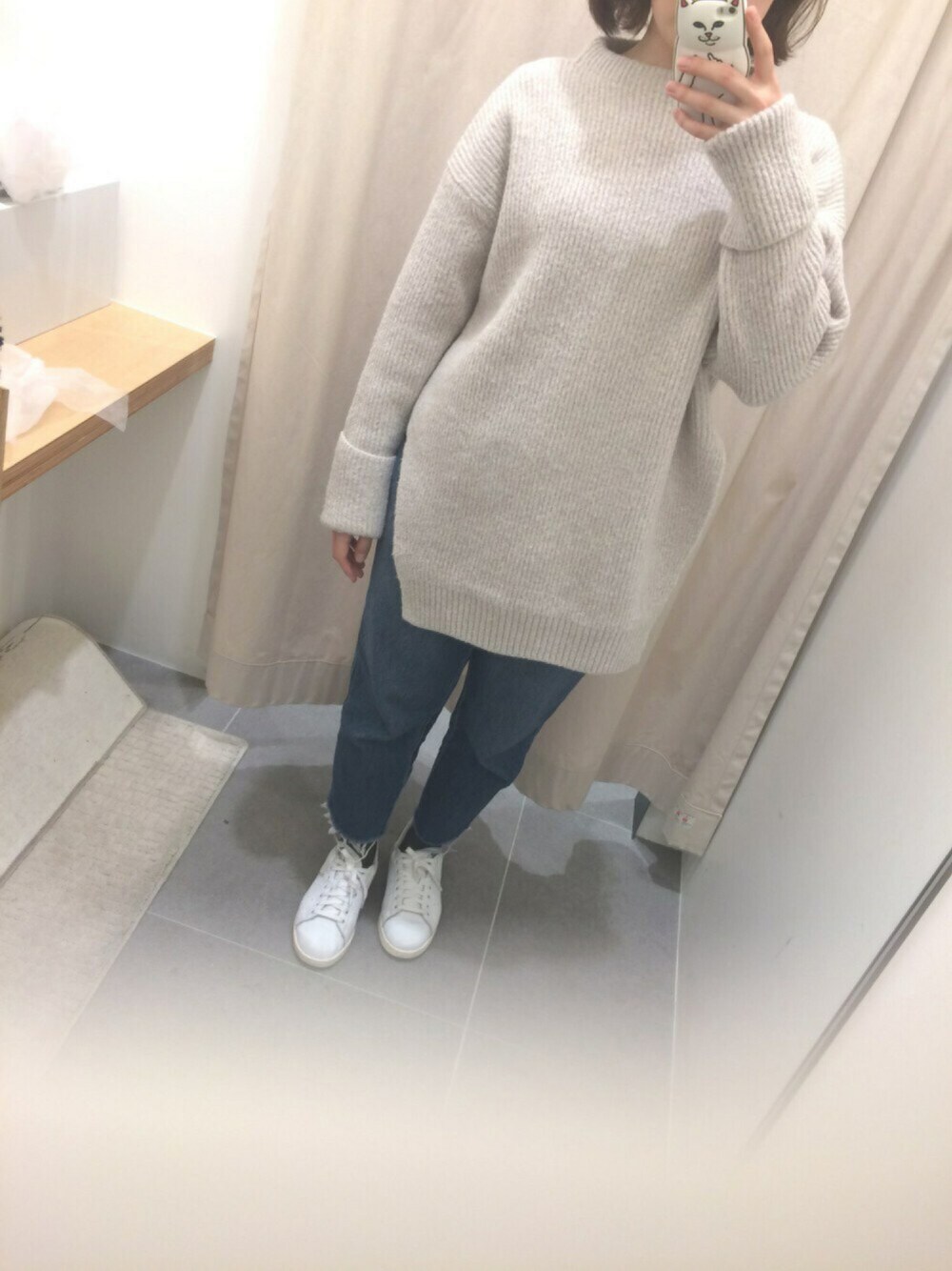 「GUのアイテム（デニムパンツ、ブルー系）」を使った、はる◟̊◞̊さん（レディース・156cm）の秋コーディネートの1枚目の写真