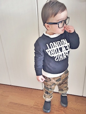 「黒ニット」｜eightさん（キッズ・90cm）の冬コーディネート