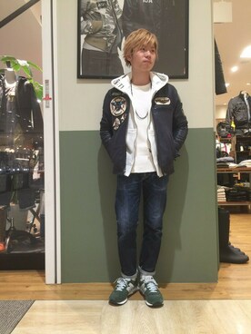 「ワッペン」｜「アイテム（ライダースジャケット）」を使った、takuroさん（メンズ・163cm）の冬コーディネート