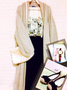 「アイテム（アナログ腕時計、ピンク系）」を使った、ちぇりーさん（レディース・168cm）の冬コーディネート