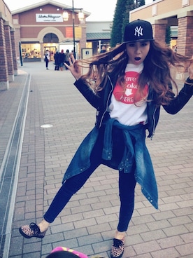 「NEWERA」｜「アイテム（ライダースジャケット）」を使った、miho❤︎さん（レディース・164cm）の春コーディネート