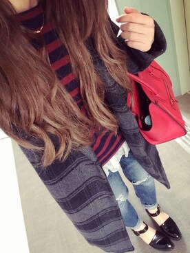 「CELINE」｜「アイテム（チェスターコート）」を使った、森田美里 みいたろさん（レディース・156cm）の秋コーディネート