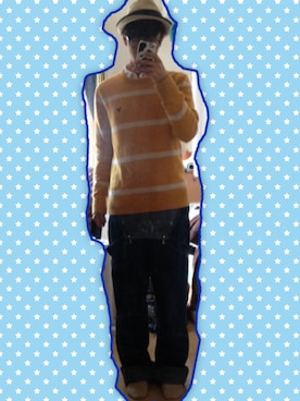 「ストローハット」｜「アイテム（オールインワン・サロペット）」を使った、りょーかもさん（メンズ・172cm）の冬コーディネート