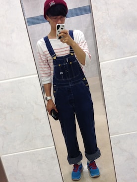「ウォーキングスタイル」｜「アイテム（オールインワン・サロペット）」を使った、りょーかもさん（メンズ・172cm）の夏コーディネート