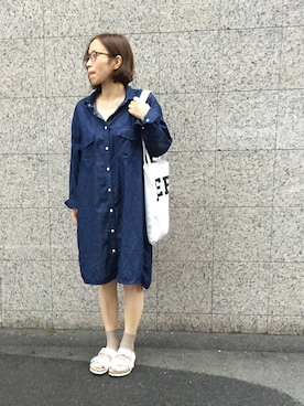 「リラックスコーデ」｜「アイテム（シャツワンピース）」を使った、AYMさん（レディース・157cm）の夏コーディネート