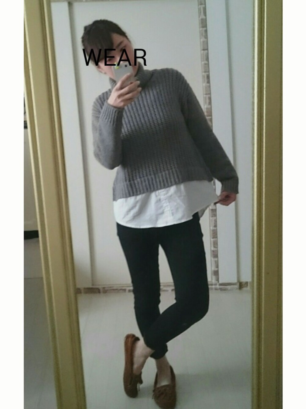 「FOREVER21のアイテム（その他パンツ、ブラック系）」を使った、reno. さん（レディース・157cm）の冬コーディネートの1枚目の写真