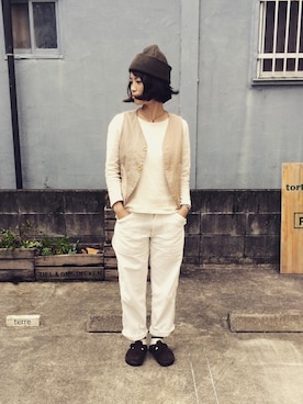 「アイテム（ニットキャップ/ビーニー）」を使った、yumiさん（レディース・159cm・30代）の秋コーディネート