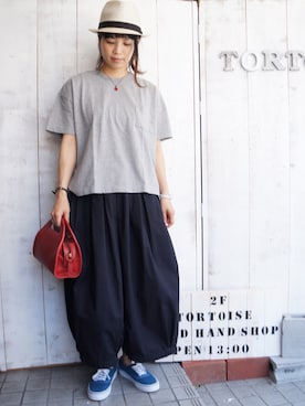 「ワイドシルエット」｜「アイテム（帽子）」を使った、yumiさん（レディース・159cm）の春コーディネート