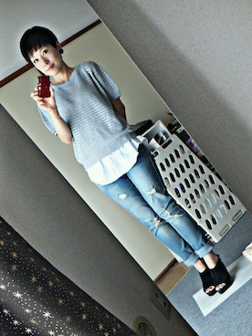 「裾シャツ」｜いしこさん（レディース・157cm）の夏コーディネート