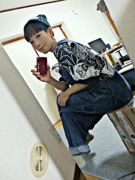 「バンドT」｜「アイテム（オールインワン・サロペット）」を使った、いしこさん（レディース・157cm）の秋コーディネート
