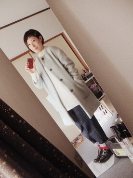 「ボーイフレンドデニム」｜「アイテム（ノーカラージャケット）」を使った、いしこさん（レディース・157cm）の冬コーディネート