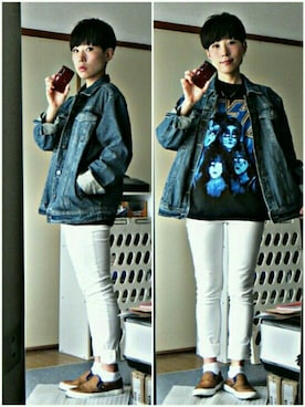 「ブルー x ホワイト」｜「アイテム（デニムジャケット）」を使った、いしこさん（レディース・157cm）の春コーディネート