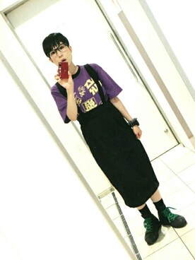 「パープル×黒」｜「アイテム（腕時計）」を使った、いしこさん（レディース・157cm）の夏コーディネート