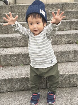 「NEEDLE WORK（ニードルワーク）のアイテム（パンツ）」を使った、tarumama:)さん（キッズ・80cm）の秋コーディネート