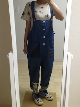 「カモ柄」｜「アイテム（オールインワン・サロペット）」を使った、わさびさん（レディース・156cm）の夏コーディネート
