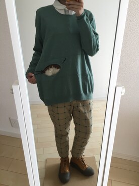 「Ne-net（ネネット）のネルストライプ②（シャツ/ブラウス）」を使った、わさびさん（レディース・156cm）の秋コーディネート