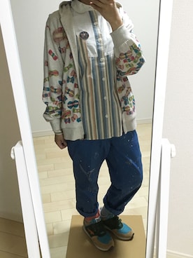 「Ne-net（ネネット）のネルストライプ②（シャツ/ブラウス）」を使った、わさびさん（レディース・156cm）の秋コーディネート