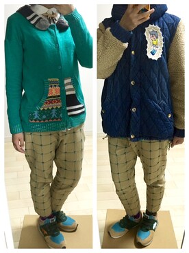 「Ne-net（ネネット）のネルストライプ②（シャツ/ブラウス）」を使った、わさびさん（レディース・156cm）の冬コーディネート