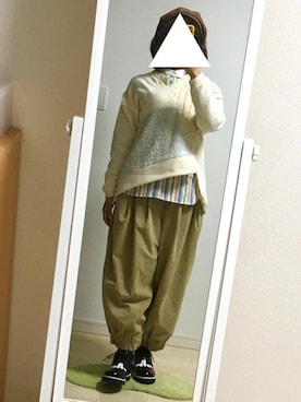 「Ne-net（ネネット）のネルストライプ②（シャツ/ブラウス）」を使った、わさびさん（レディース・156cm）の冬コーディネート