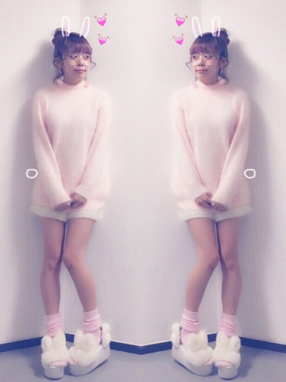 「lilLilly、リルリリー、LILICIOUS、リリシャス、アンゴラファー、ピンクニット、ニットプルオーバー、Candy Stripper、白ピンク、女の子コーデ」｜「lilLillyのアンゴラニットプルオーバー（トップス、ピンク系）」を使った、mayuさん（レディース・160cm）の冬コーディネートの1枚目の写真