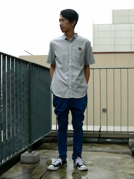「BEN DAVIS（ベンデイビス）のアイテム（シャツ/ブラウス）」を使った、BENCH AT THE GREENE MENS STAFFさん（メンズ・173cm）の夏コーディネート