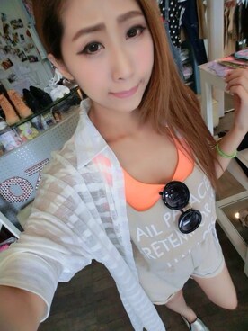 「アイテム（つなぎ/オールインワン、ベージュ系）」を使った、ozoneさん（レディース・161cm）の夏コーディネート