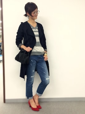 「チュニック」｜「アイテム（トレンチコート）」を使った、うみさん（レディース・172cm）の冬コーディネート