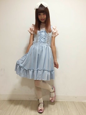 「サックスブルー」｜「アイテム（チュニック）」を使った、axes femmeさん（レディース・160cm）の夏コーディネート