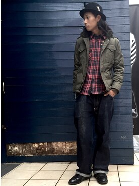 「schott（ショット）のSchott/ショット/13oz. JEANS MEDIUM FIT/13オンス　ジーンス　ミディアム　フィット（デニムパンツ）」を使った、Renさん（メンズ・176cm）の秋コーディネート