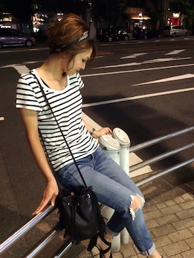 「フリンジバッグ」｜「アイテム（財布/小物）」を使った、manaさん（レディース・156cm）の夏コーディネート